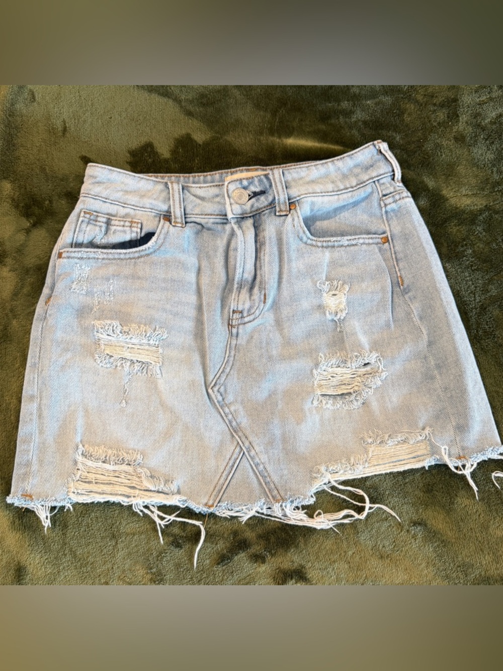 PacSun Denim Mini Skirt Women’s Light Wash Raw Hem Stretch Jean Skirt